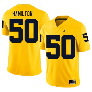 Maize #50 Men's UMich Luke Hamilton Official College Football Jersey 615571-758