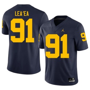 Navy Jonah Lea'ea Player Men's University of Michigan Wolverines College Football #91 Jerseys 203354-904