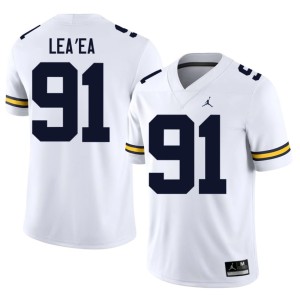 White #91 Mens Jonah Lea'ea College Football U of M High School Jersey 588681-565