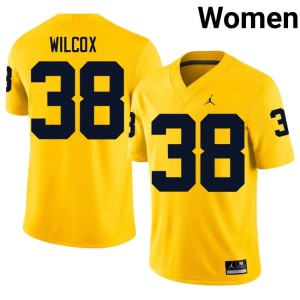 Maize College Football Bryce Wilcox #38 Women's University of Michigan Wolverines Replica Jerseys 805608-420