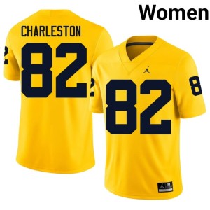 Maize Women's C.J. Charleston College Football University #82 MICH Jersey 588296-281