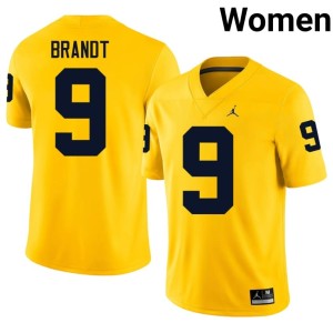 Maize #9 High School College Football MICH Cameron Brandt Women Jersey 707560-300