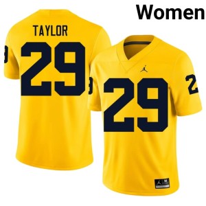 Maize College Football Chase Taylor Wolverines Women #29 Alumni Jerseys 463767-256