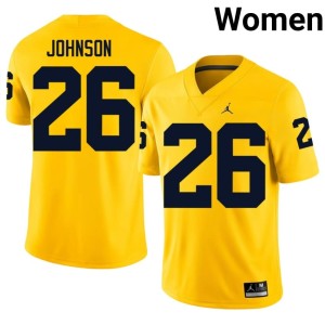 Maize Women Official #26 University of Michigan College Football Donovan Johnson Jerseys 275065-713
