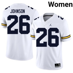 White #26 University of Michigan Donovan Johnson Womens Official College Football Jerseys 350329-319