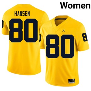 Maize University of Michigan College Football Hogan Hansen #80 Womens Player Jerseys 659525-425