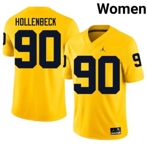 Maize Wolverines College Football Women's #90 Official Hudson Hollenbeck Jersey 851524-967