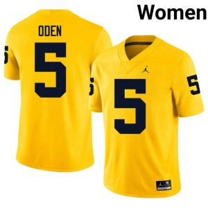 Maize College Football Jacob Oden Replica Womens Michigan #5 Jerseys 143036-749