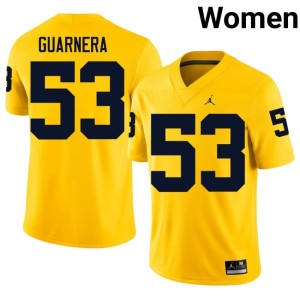 Maize Jake Guarnera College Football #53 Women's University of Michigan University Jersey 259384-498