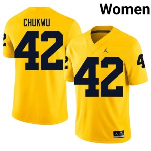 Maize University of Michigan Wolverines Jeffrey Chukwu University College Football #42 Women Jersey 712307-168