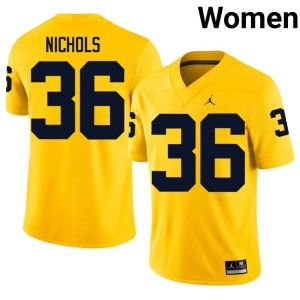 Maize Women's Joshua Nichols College Football Player #36 University of Michigan Wolverines Jersey 744592-779