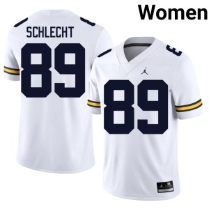 White Women's #89 College Football Official UMich Kaleb Schlecht Jerseys 495184-341