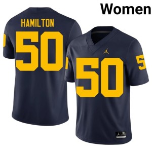 Navy MICH #50 Womens Embroidery Luke Hamilton College Football Jersey 149745-707