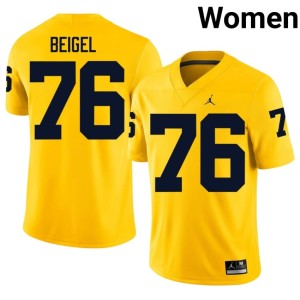 Maize Official College Football UMich #76 Women's Manuel Beigel Jerseys 405103-978