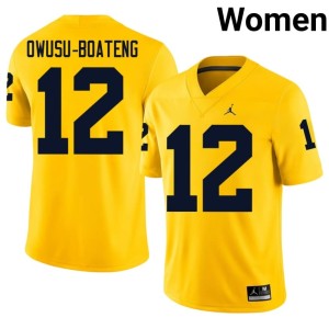 Maize UMich 2026-27 College Football Nathaniel Owusu-Boateng #12 Womens Jersey 409470-664