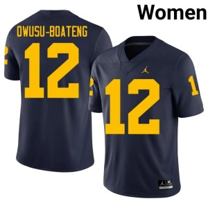 Navy Women College Football Replica Nathaniel Owusu-Boateng #12 University of Michigan Jerseys 204085-303