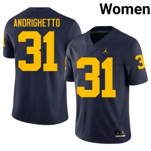 Navy U of M College Football Womens #31 Game Nico Andrighetto Jersey 155884-182