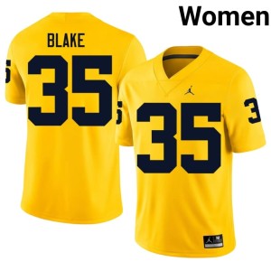 Maize College Football Michigan Embroidery Stuart Blake Women #35 Jerseys 658931-533