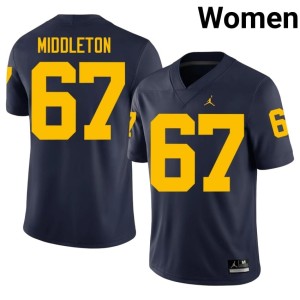 Navy Michigan Wolverines Trent Middleton University #67 College Football Women Jerseys 769336-909