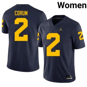 Navy College Football Blake Corum #2 Michigan Wolverines Women Official Jersey 772006-588