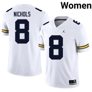 White Womens Michigan Dominic Nichols #8 2026 College Football Jersey 945078-723
