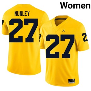 Maize University of Michigan Game #27 Ernest Nunley Women College Football Jerseys 400514-265