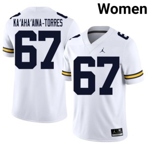 White Michigan Wolverines #67 Official Houston Ka'aha'aina-Torres College Football Women's Jerseys 478251-243