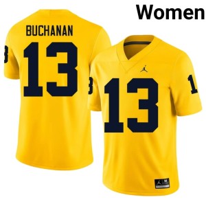 Maize #13 JJ Buchanan Stitched College Football Womens U-M Jersey 538481-526