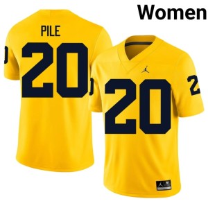 Maize Jaylen Pile #20 Women's Stitched MICH College Football Jersey 576357-258
