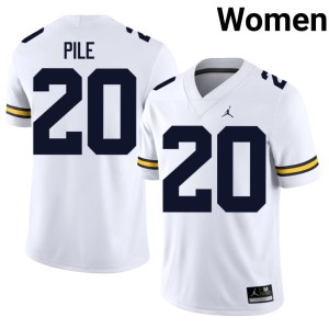 White Jaylen Pile Women's University of Michigan Wolverines #20 College Football Embroidery Jersey 949995-746