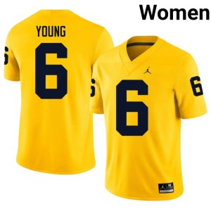 Maize Jordan Young Wolverines 2026 College Football #6 Women's Jerseys 450708-361