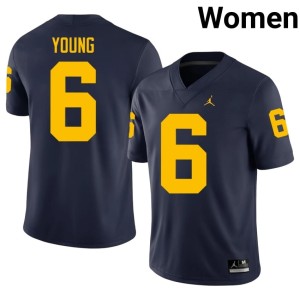 Navy #6 Jordan Young Michigan College Football University Womens Jerseys 885695-547