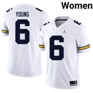 White Replica Jordan Young #6 Womens College Football MICH Jersey 729392-149