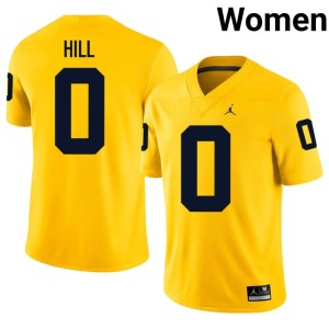 Maize College Football Michigan Wolverines Womens Official #0 Jyaire Hill Jersey 414434-155