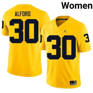 Maize #30 U of M Max Alford 2026 Womens College Football Jersey 165077-106