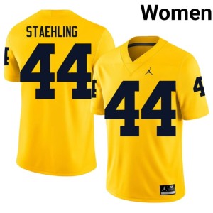 Maize NCAA #44 College Football Nathaniel Staehling University of Michigan Women's Jersey 147287-133
