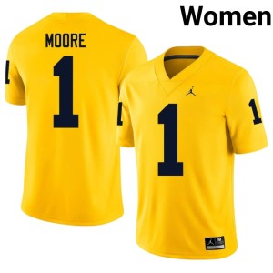 Maize College Football #1 Alumni UMich Rod Moore Women Jerseys 640445-870