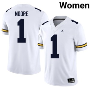 White Women's High School College Football Rod Moore #1 U-M Jersey 924700-432