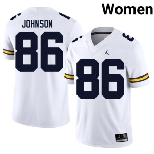 White Travis Johnson MICH Women Embroidery #86 College Football Jersey 289194-349