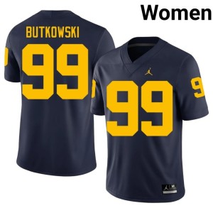 Navy Michigan College Football Women's Embroidery Trey Butkowski #99 Jerseys 769692-247