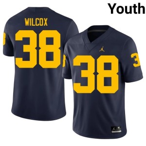 Navy Stitched #38 College Football Bryce Wilcox University of Michigan Youth Jersey 708327-424