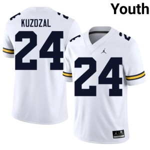 White Embroidery University of Michigan Youth College Football Bryson Kuzdzal #24 Jerseys 171531-925