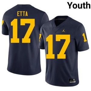 Navy Youth Enow Etta MICH #17 University College Football Jersey 141082-568