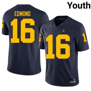 Navy #16 College Football U of M Player Jo'Ziah Edmond Youth Jersey 248322-343