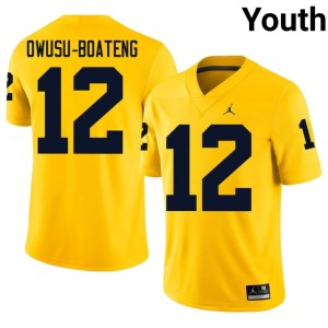 Maize College Football U of M Embroidery Youth #12 Nathaniel Owusu-Boateng Jerseys 765790-457