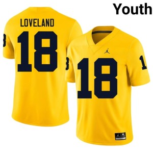 Maize U-M Embroidery Youth #18 Colston Loveland College Football Jersey 424314-525
