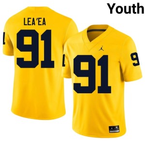 Maize NCAA Youth Jonah Lea'ea College Football #91 U of M Jersey 963802-891