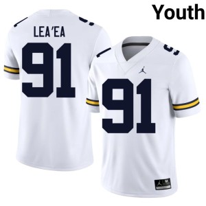 White #91 College Football Youth University Jonah Lea'ea U-M Jersey 475033-458