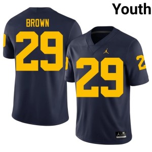 Navy Embroidery Youth Michigan #29 Jonathan Brown College Football Jerseys 305901-742