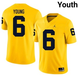Maize University of Michigan Wolverines Youth #6 College Football Embroidery Jordan Young Jersey 381738-333